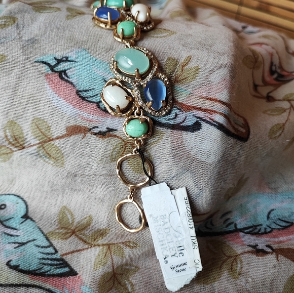 Badgley Mischka Ann Taylor Toggle Clasp Genuine Stones Bracelet Gold Tone Beachy - Picture 9 of 13